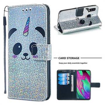 Panda Unicorn Sequins Painted Leather Wallet Case for Samsung Galaxy A40