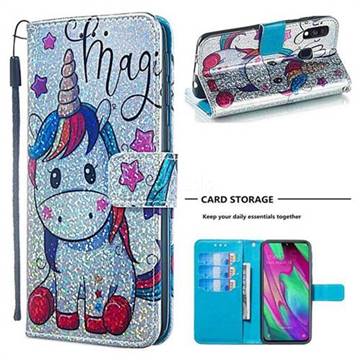 Star Unicorn Sequins Painted Leather Wallet Case for Samsung Galaxy A40