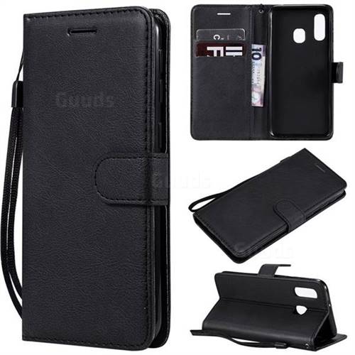 Retro Greek Classic Smooth PU Leather Wallet Phone Case for Samsung Galaxy A40 - Black