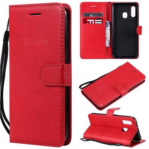 Retro Greek Classic Smooth PU Leather Wallet Phone Case for Samsung Galaxy A40 - Red