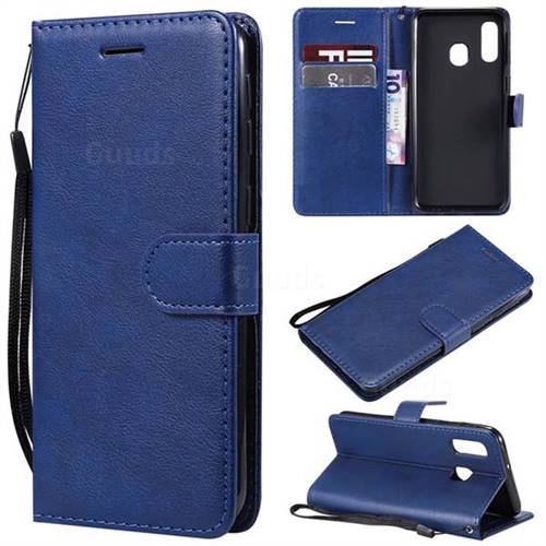 Retro Greek Classic Smooth PU Leather Wallet Phone Case for Samsung Galaxy A40 - Blue