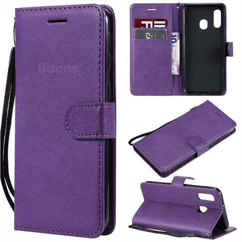 Retro Greek Classic Smooth PU Leather Wallet Phone Case for Samsung Galaxy A40 - Purple