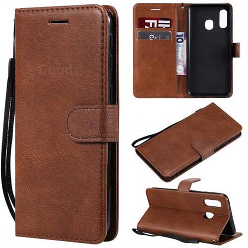 Retro Greek Classic Smooth PU Leather Wallet Phone Case for Samsung Galaxy A40 - Brown