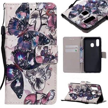 Black Butterfly 3D Painted Leather Wallet Case for Samsung Galaxy A40