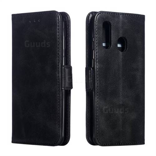 Retro Classic Calf Pattern Leather Wallet Phone Case for Samsung Galaxy A40 - Black