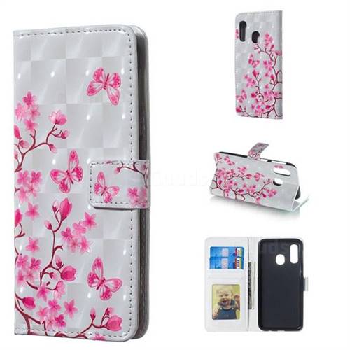 Butterfly Sakura Flower 3D Painted Leather Phone Wallet Case for Samsung Galaxy A40