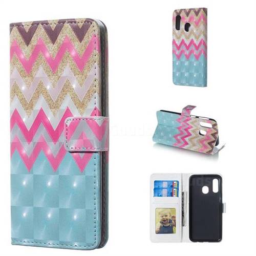 Color Wave 3D Painted Leather Phone Wallet Case for Samsung Galaxy A40