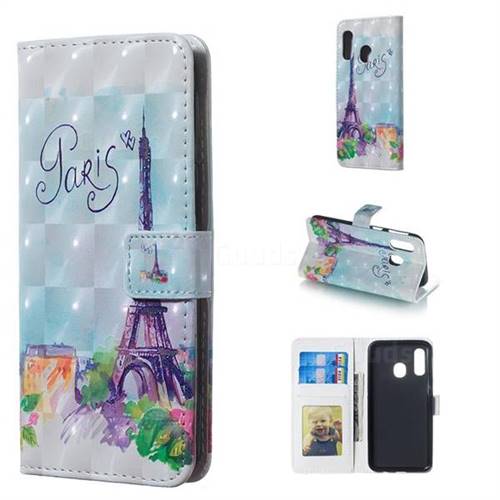 Paris Tower 3D Painted Leather Phone Wallet Case for Samsung Galaxy A40