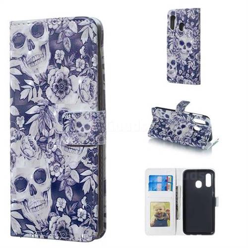 Skull Flower 3D Painted Leather Phone Wallet Case for Samsung Galaxy A40