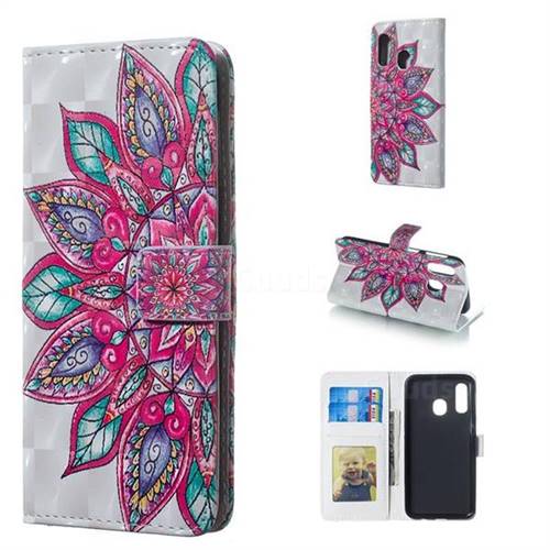 Mandara Flower 3D Painted Leather Phone Wallet Case for Samsung Galaxy A40