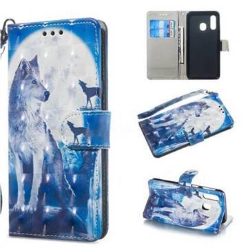 Ice Wolf 3D Painted Leather Wallet Phone Case for Samsung Galaxy A40