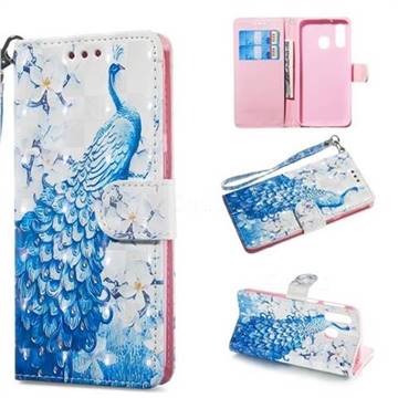Blue Peacock 3D Painted Leather Wallet Phone Case for Samsung Galaxy A40