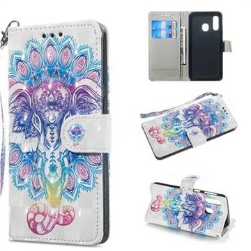 Colorful Elephant 3D Painted Leather Wallet Phone Case for Samsung Galaxy A40