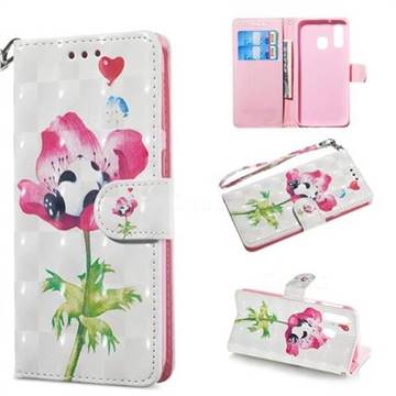 Flower Panda 3D Painted Leather Wallet Phone Case for Samsung Galaxy A40