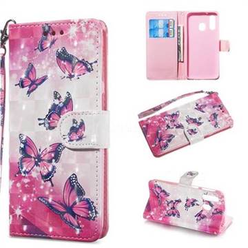 Pink Butterfly 3D Painted Leather Wallet Phone Case for Samsung Galaxy A40