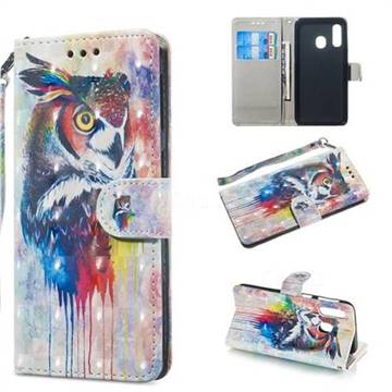 Watercolor Owl 3D Painted Leather Wallet Phone Case for Samsung Galaxy A40