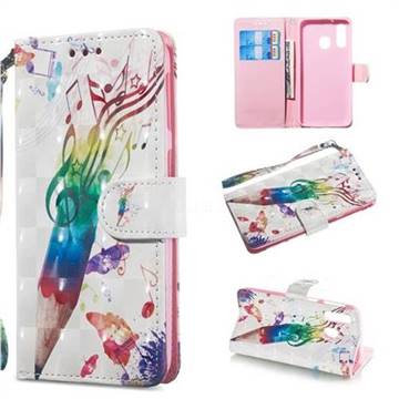 Music Pen 3D Painted Leather Wallet Phone Case for Samsung Galaxy A40