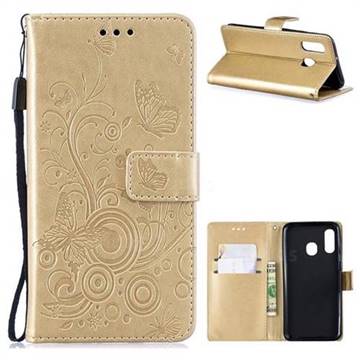 Intricate Embossing Butterfly Circle Leather Wallet Case for Samsung Galaxy A40 - Champagne