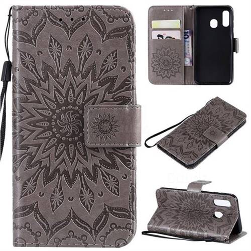 Embossing Sunflower Leather Wallet Case for Samsung Galaxy A40 - Gray