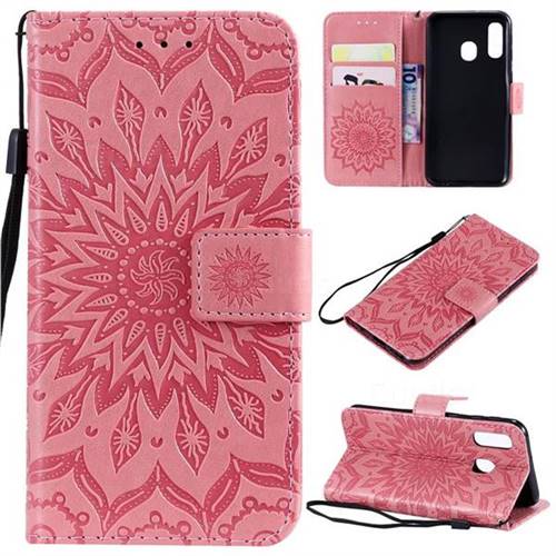 Embossing Sunflower Leather Wallet Case for Samsung Galaxy A40 - Pink