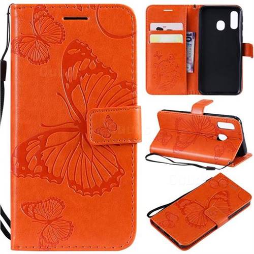 Embossing 3D Butterfly Leather Wallet Case for Samsung Galaxy A40 - Orange