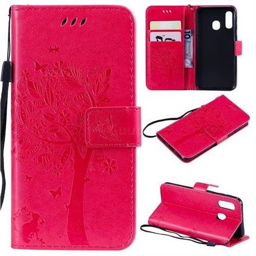 Embossing Butterfly Tree Leather Wallet Case for Samsung Galaxy A40 - Rose
