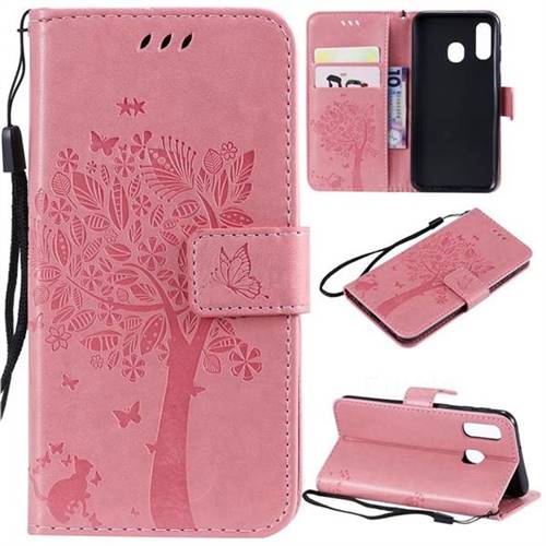 Embossing Butterfly Tree Leather Wallet Case for Samsung Galaxy A40 - Pink