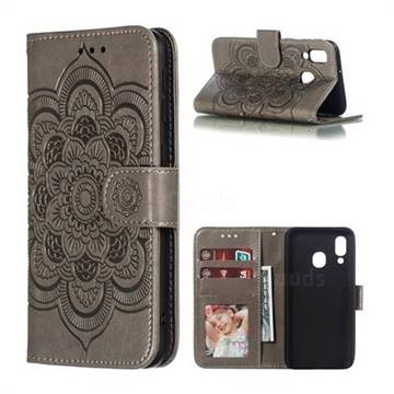 Intricate Embossing Datura Solar Leather Wallet Case for Samsung Galaxy A40 - Gray