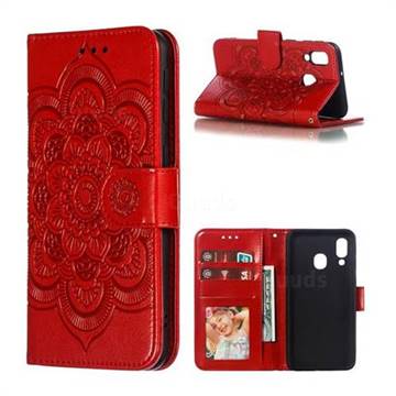 Intricate Embossing Datura Solar Leather Wallet Case for Samsung Galaxy A40 - Red