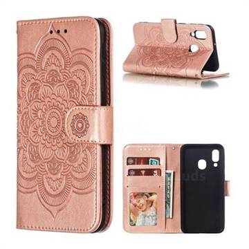 Intricate Embossing Datura Solar Leather Wallet Case for Samsung Galaxy A40 - Rose Gold