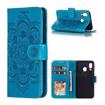 Intricate Embossing Datura Solar Leather Wallet Case for Samsung Galaxy A40 - Blue