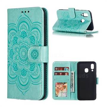 Intricate Embossing Datura Solar Leather Wallet Case for Samsung Galaxy A40 - Green