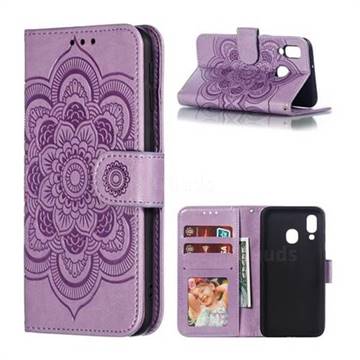 Intricate Embossing Datura Solar Leather Wallet Case for Samsung Galaxy A40 - Purple
