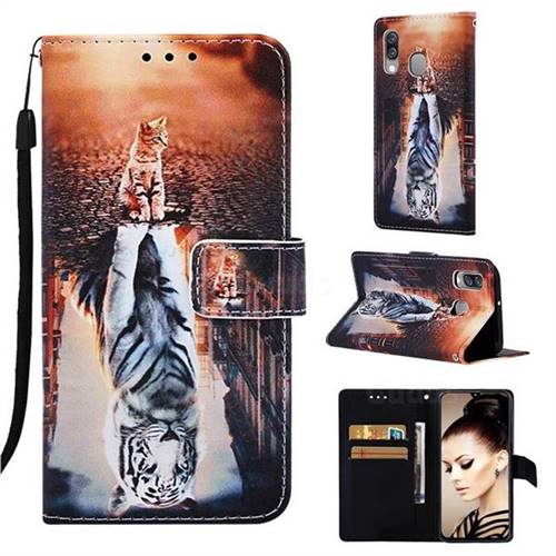 Cat and Tiger Matte Leather Wallet Phone Case for Samsung Galaxy A40