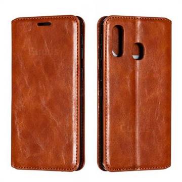Retro Slim Magnetic Crazy Horse PU Leather Wallet Case for Samsung Galaxy A40 - Brown