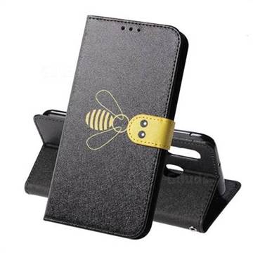 Silk Texture Bee Pattern Leather Phone Case for Samsung Galaxy A40 - Black