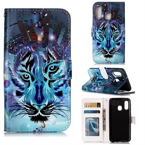 Ice Wolf 3D Relief Oil PU Leather Wallet Case for Samsung Galaxy A40