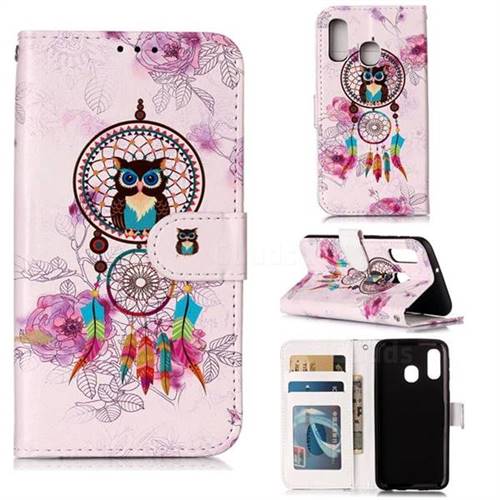 Wind Chimes Owl 3D Relief Oil PU Leather Wallet Case for Samsung Galaxy A40