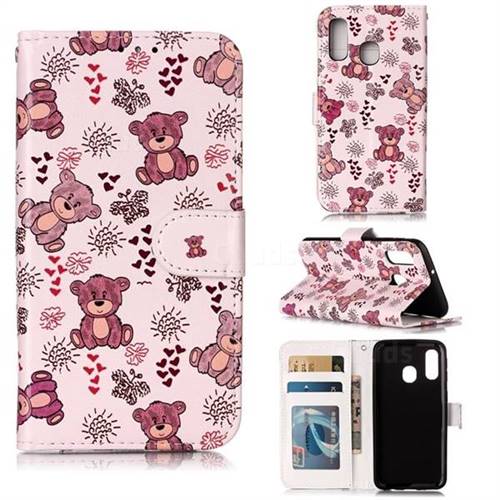 Cute Bear 3D Relief Oil PU Leather Wallet Case for Samsung Galaxy A40