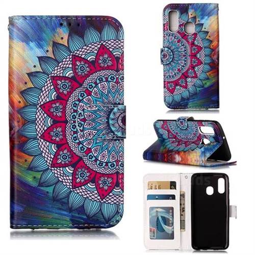 Mandala Flower 3D Relief Oil PU Leather Wallet Case for Samsung Galaxy A40