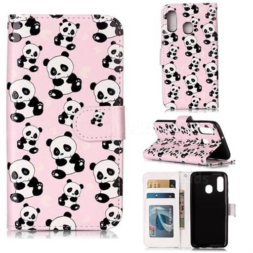 Cute Panda 3D Relief Oil PU Leather Wallet Case for Samsung Galaxy A40