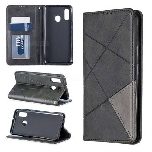 Prismatic Slim Magnetic Sucking Stitching Wallet Flip Cover for Samsung Galaxy A40 - Black