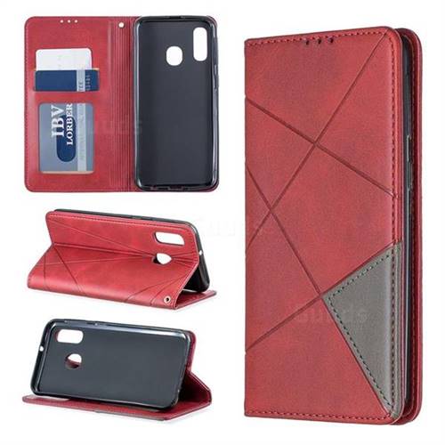 Prismatic Slim Magnetic Sucking Stitching Wallet Flip Cover for Samsung Galaxy A40 - Red