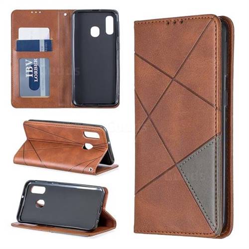 Prismatic Slim Magnetic Sucking Stitching Wallet Flip Cover for Samsung Galaxy A40 - Brown