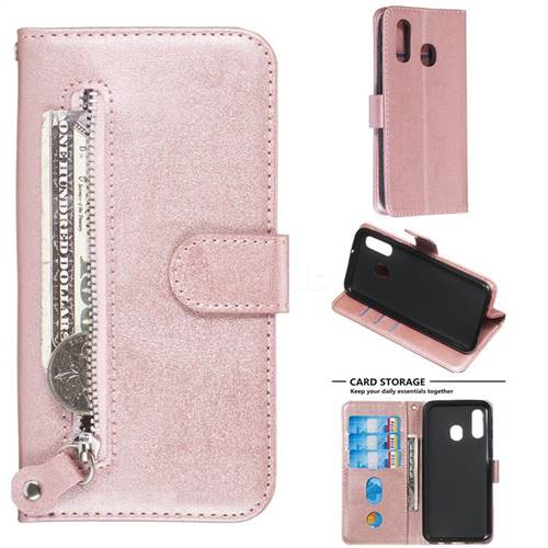 Retro Luxury Zipper Leather Phone Wallet Case for Samsung Galaxy A40 - Pink