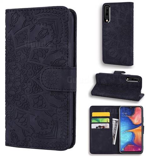 Retro Embossing Mandala Flower Leather Wallet Case for Samsung Galaxy A40 - Black