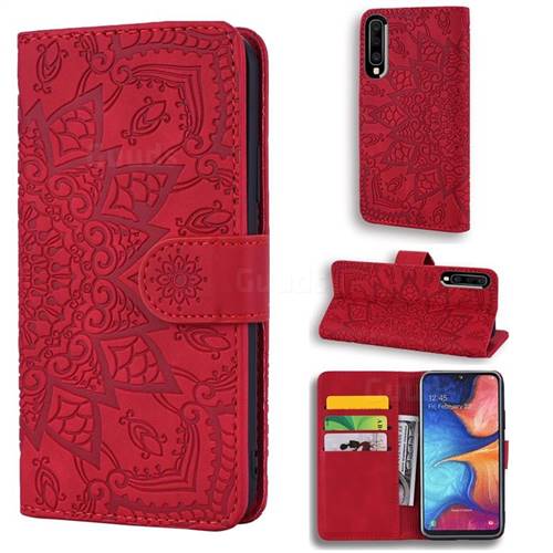 Retro Embossing Mandala Flower Leather Wallet Case for Samsung Galaxy A40 - Red