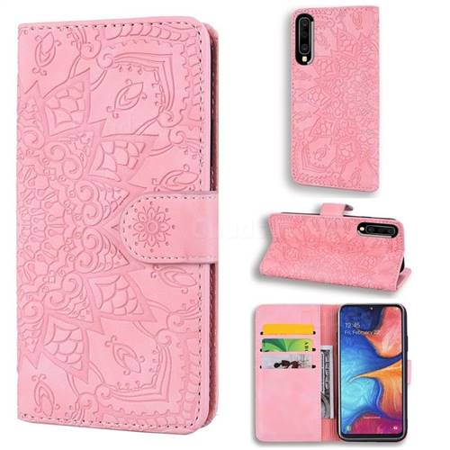 Retro Embossing Mandala Flower Leather Wallet Case for Samsung Galaxy A40 - Pink