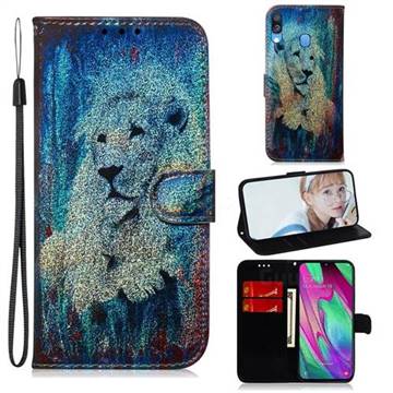White Lion Laser Shining Leather Wallet Phone Case for Samsung Galaxy A40
