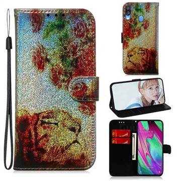 Tiger Rose Laser Shining Leather Wallet Phone Case for Samsung Galaxy A40